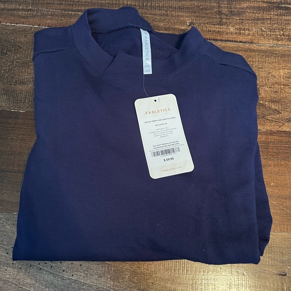 Fabletics Selena Terry High-Low Pullover NWT Navy Blue Workout Athleisure - Picture 2 of 5